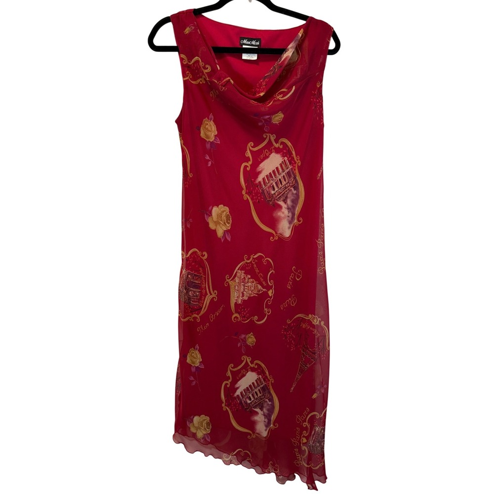 Vintage Meghan Matthews 1990's Asymmetric Baroque Print Midi Dress Size 8